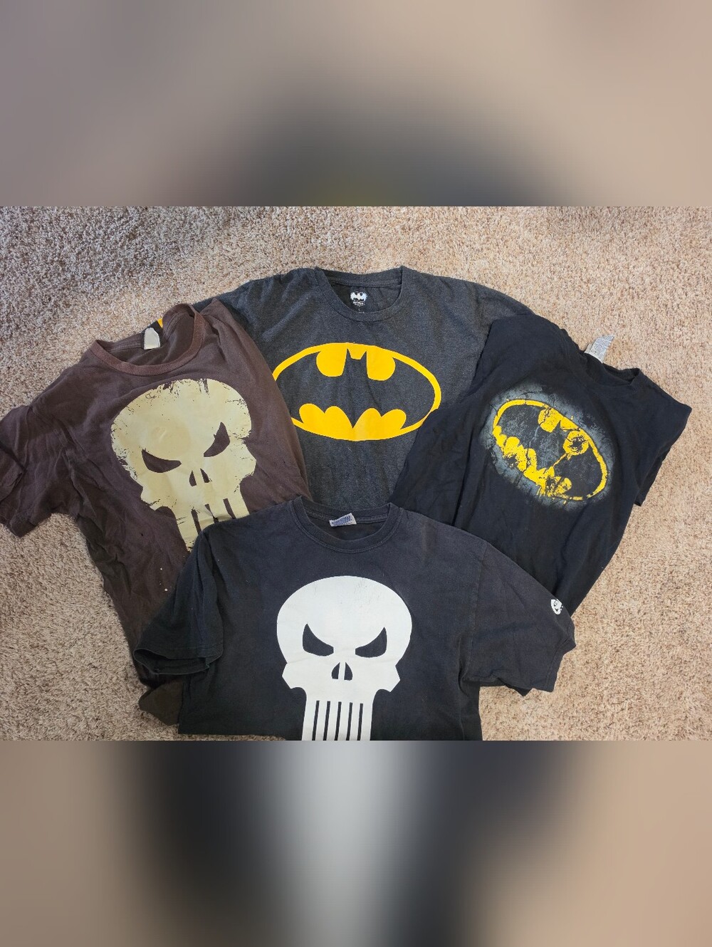 LOT 4 T Shirts-DC Comics Batman & the Punisher Tee Mix — Black, Med/Lg